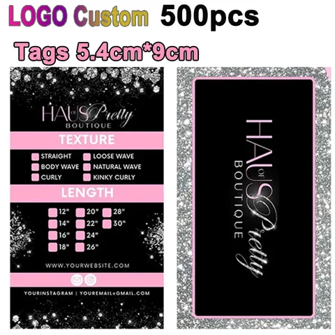 Бирки для париков с логотипом на заказ, 500 шт., бирки для волос под заказ, 5,4 см * 9 см, бумажные бирки для наращивания волос, Персонализированные Бирки