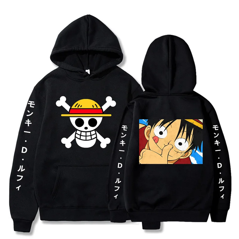 

Men's Anime One Piece Luffy Graphic Printed Fleece Hoodie Pullover Women Winter Manga Sweatshirts Hip Hop Boy Girl Cozy Tops
