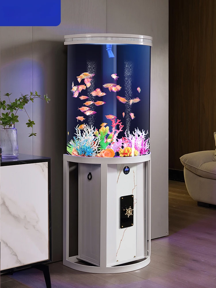 Полукруговой аквариум для рыб в гостиную маленький экологичный без воды