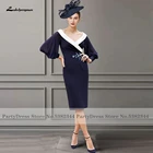 Женское Шифоновое Платье До Колена, темно-синее платье-футляр с длинным рукавом, для вечевечерние, 2022