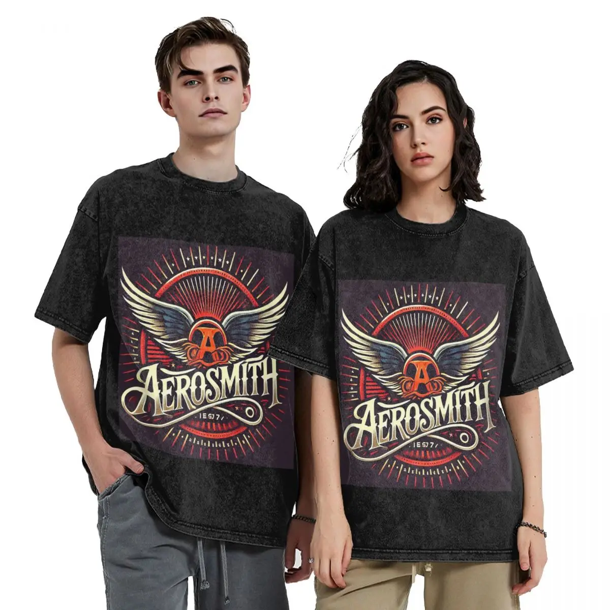 Фото Футболки с коротким рукавом в стиле хип-хоп с принтом группы Aerosmith, винтажные топы, уличная одежда, оверсайз футболки для мужчин и женщин №1