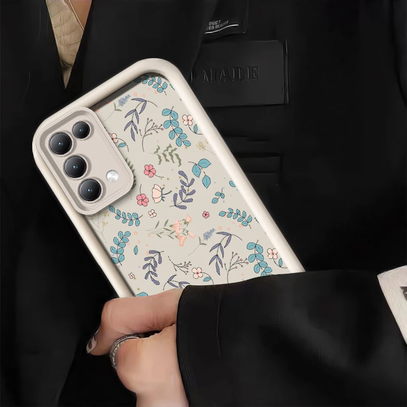 Фото Чехол для телефона Reno 15 Pro Fashion Retro с цветочным принтом в виде листьев для OPPO Reno 15 F FS 5G 15 Pro Mini, матовый, ударопрочный, из мягкого TPU. №3