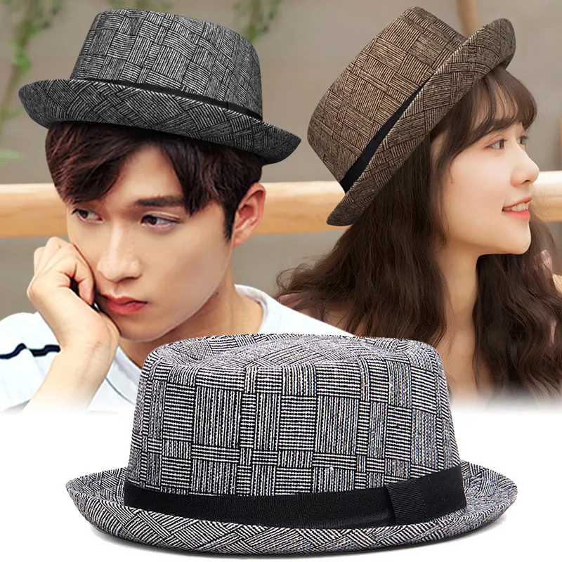 

Europe United States Cotton and Hemp Print Sunscreen Top Hat Simple Retro Jazz Hat Outdoor Shade Gentleman Hat Hip Hop Dance Hat