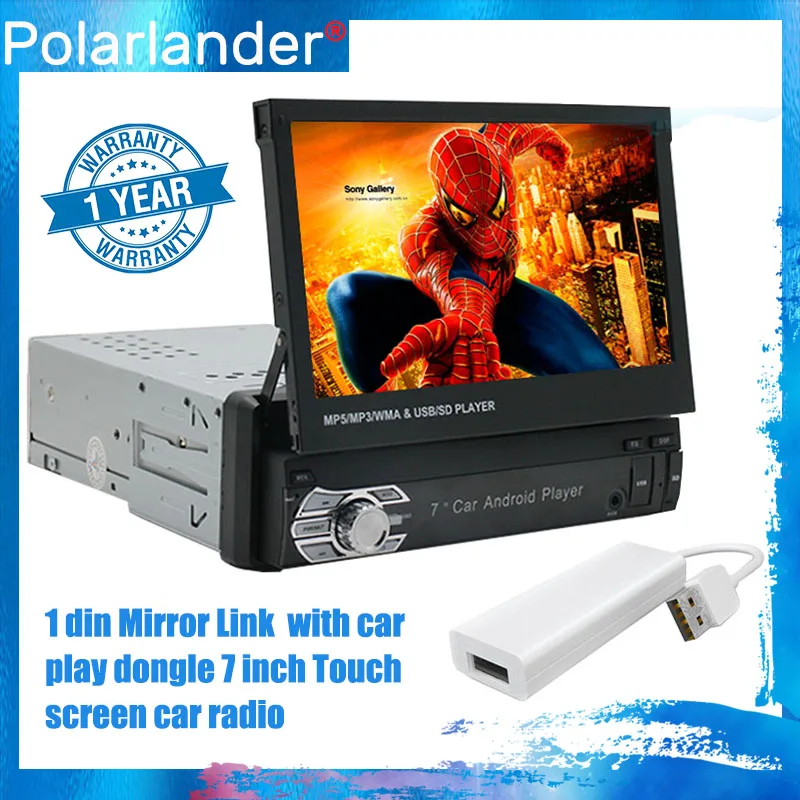 Автомобильный радиоприемник 1 DIN 7 'ɺndroid Carplay Dongle Mirror Link Телескопический