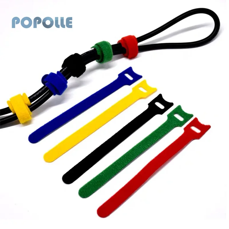 

T-shaped Data Cable Manager Straps Reusable Nylon Cable Ties with Hooks and Clips Velcro Straps Double-sided Cable Ties 100pcs