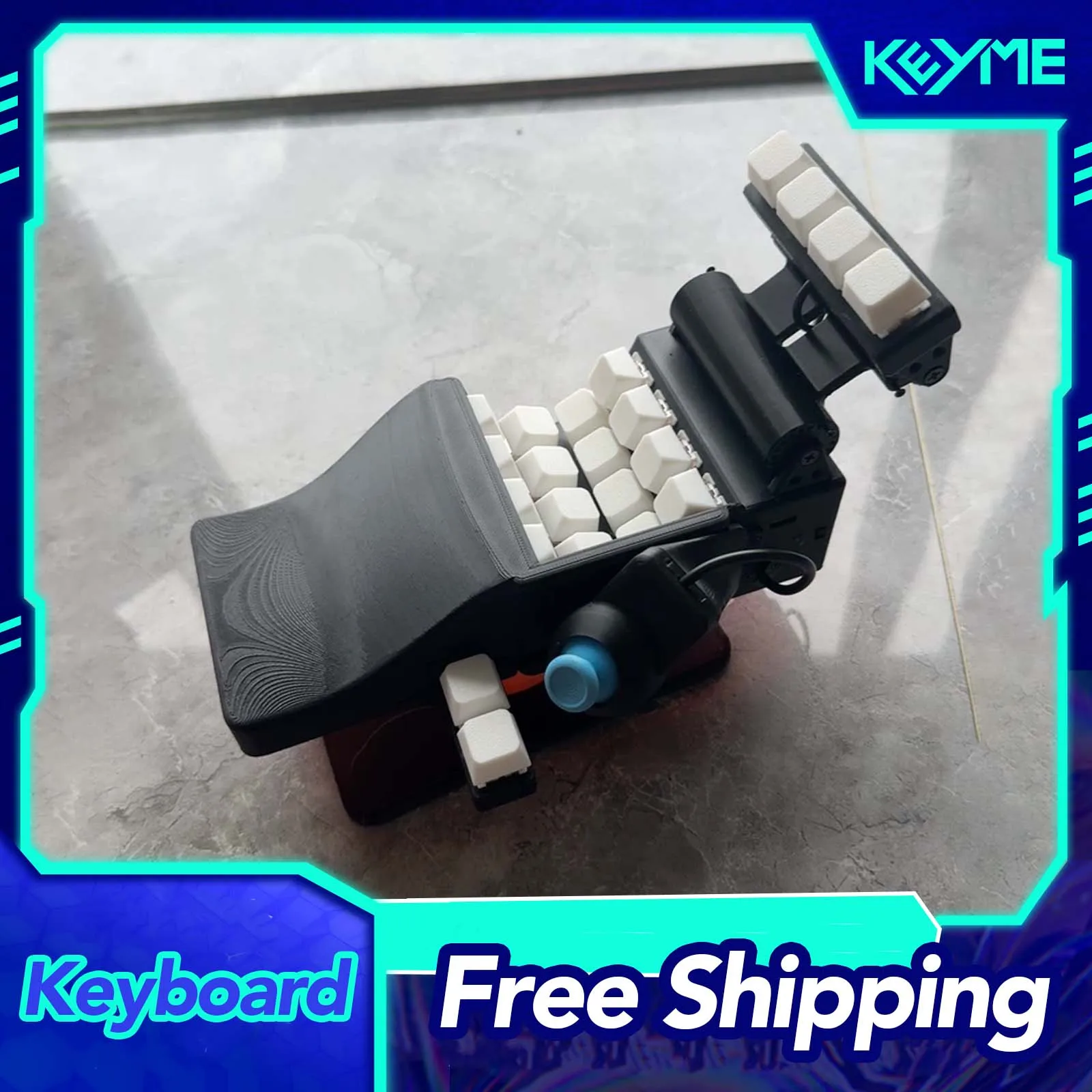 Фото U-образная игровая клавиатура с джойстиком, проводная, Bluetooth, 2.4G, три режима подключения, мини-клавиатура, 3D-печать, черная, кастомная, механическая клавиатура для PUBG №1