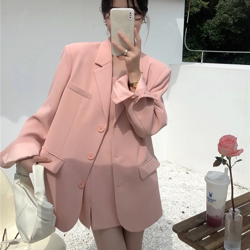 Блейзер Женский однотонный на пуговицах базовый свободный однобортный