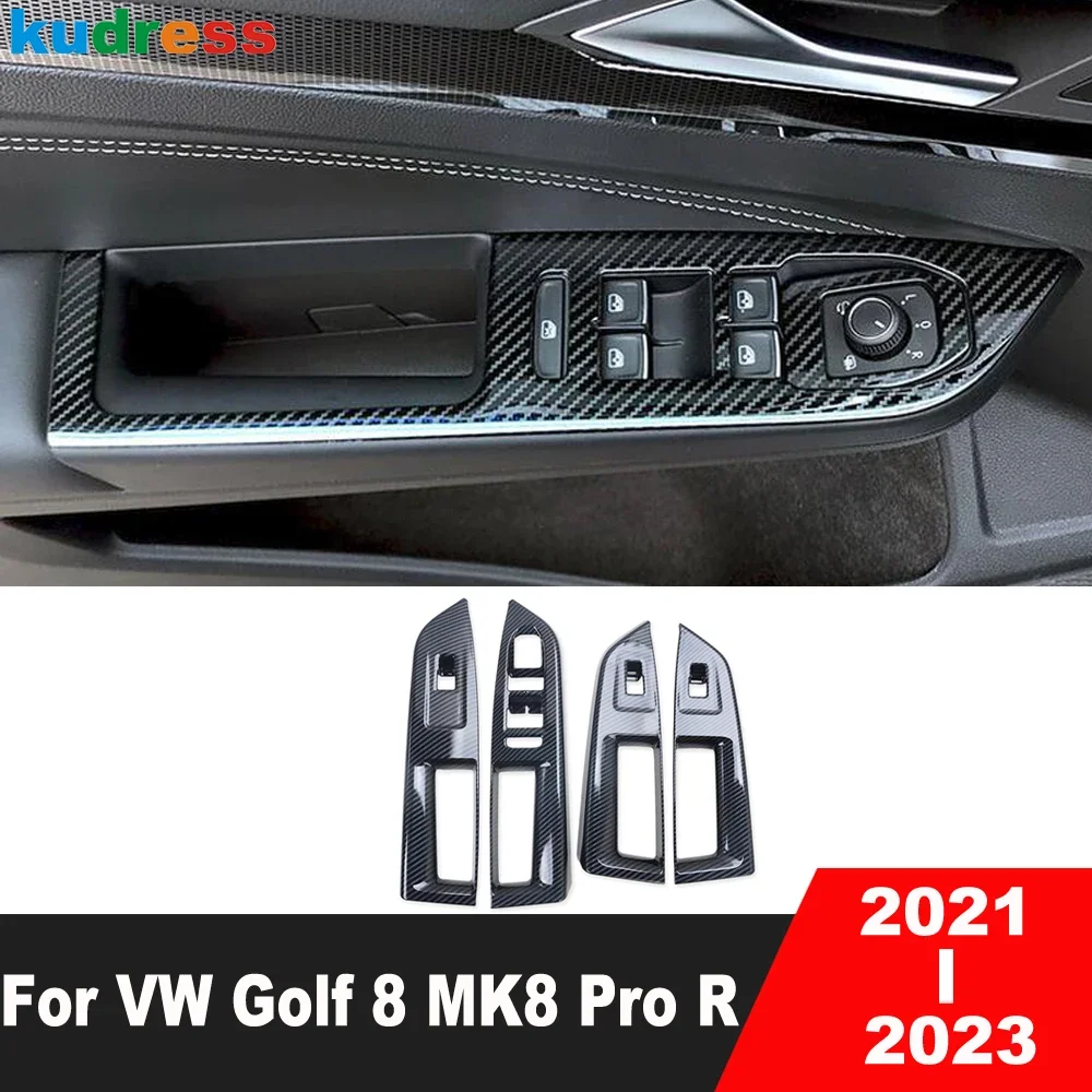 Фото Накладка на панель кнопок управления стеклоподъемниками для Volkswagen VW Golf 8 MK8 Pro R 2021 2022 2023, аксессуары для интерьера автомобиля №2
