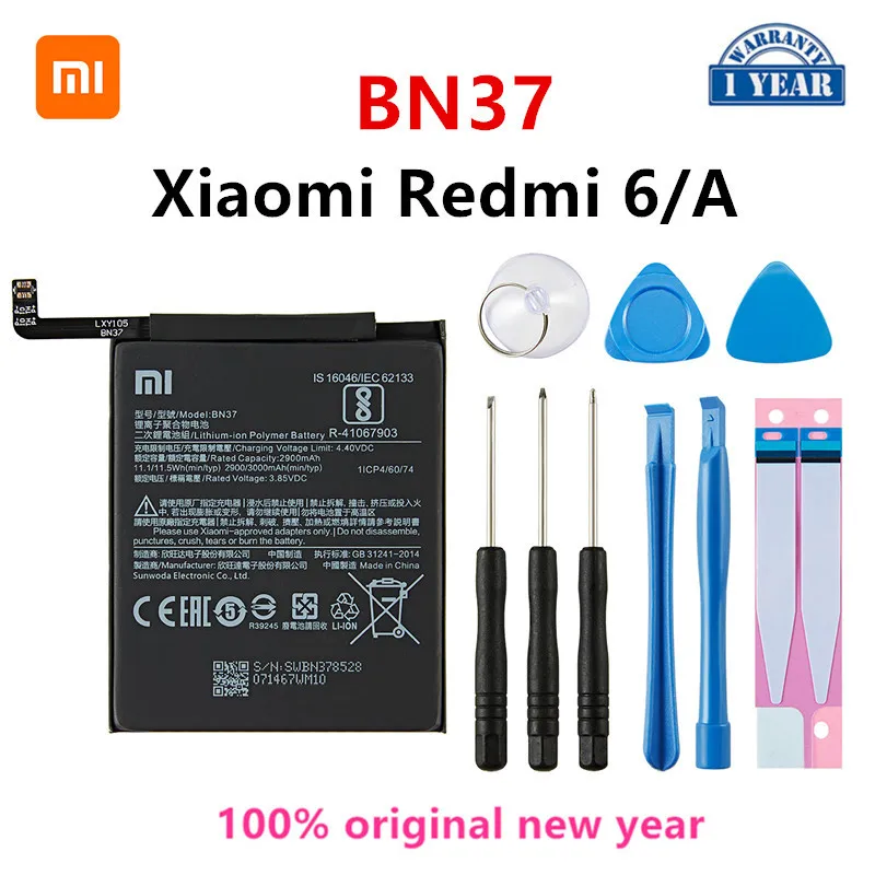 

Xiao mi 100% Orginal BN37 3000mAh Battery For Xiaomi Hongmi Redmi 6 Redmi6 Redmi 6A BN37 Phone Replacement Batteries +Tools