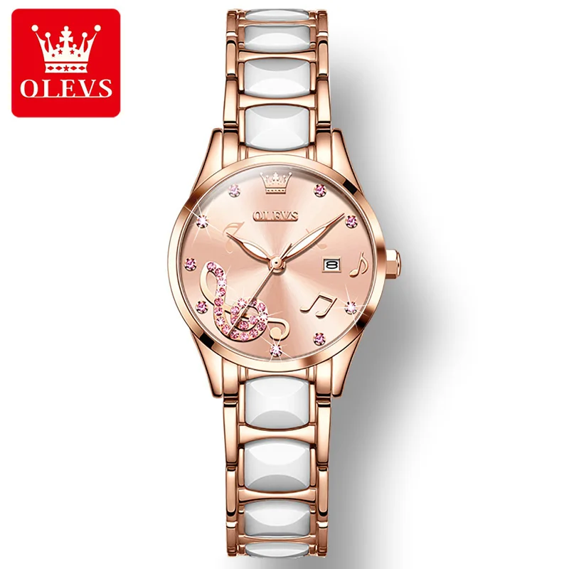 

OLEVS 3605 Fashion Waterproof Watches for Women Ceramic Strap Japan Quartz Ceramics Japanese Movement Women Wristwatch Luminous