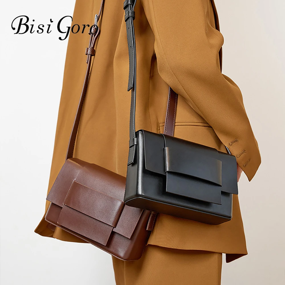 Купи Bisi Goro Fashion Crossbody Bags For Women 2022 Unisex Soft Leather Shoulder Purses Luxury Brand Niche Design Messenger Tofu Bag за 2,477 рублей в магазине AliExpress