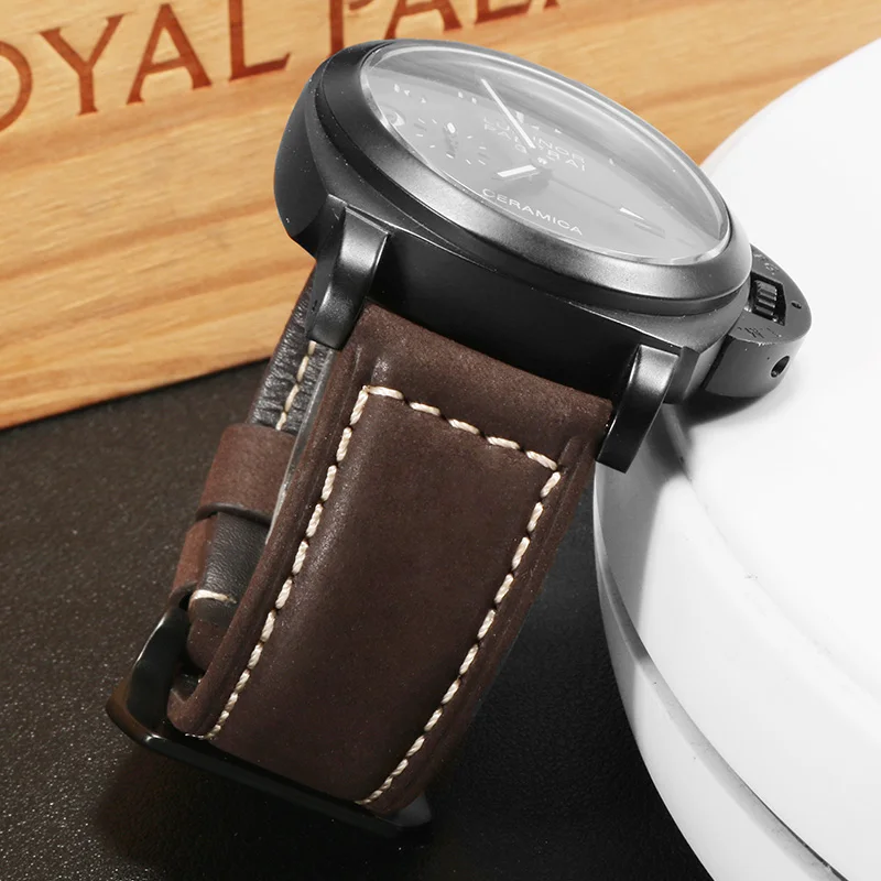 Crazy Horse Hide Handmade Strap ADAPTS Seagull Mechanical Watch 22/24/26mm Male Butterfly Clasp Leather Watchband