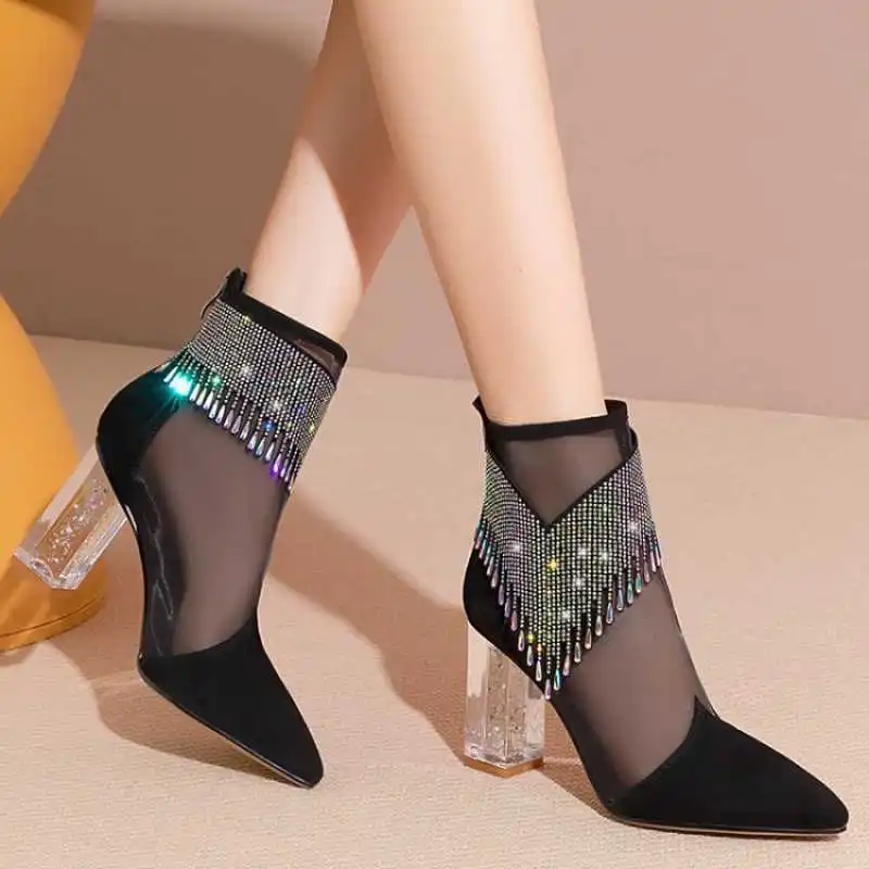 

Summer Women Pumps Clear Heel Sandals Wedding Party High Heels Women Transparent Heels Breathable Mesh Sandalias De Mujer