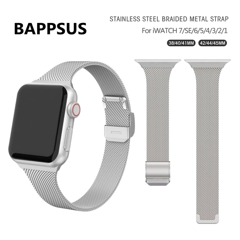 

Slim Milanese strap For Apple Watch band 45/44/40/42/41/38mm Stainless steel metal Watchband bracelet For iWatch 7 4 3 5 SE 6