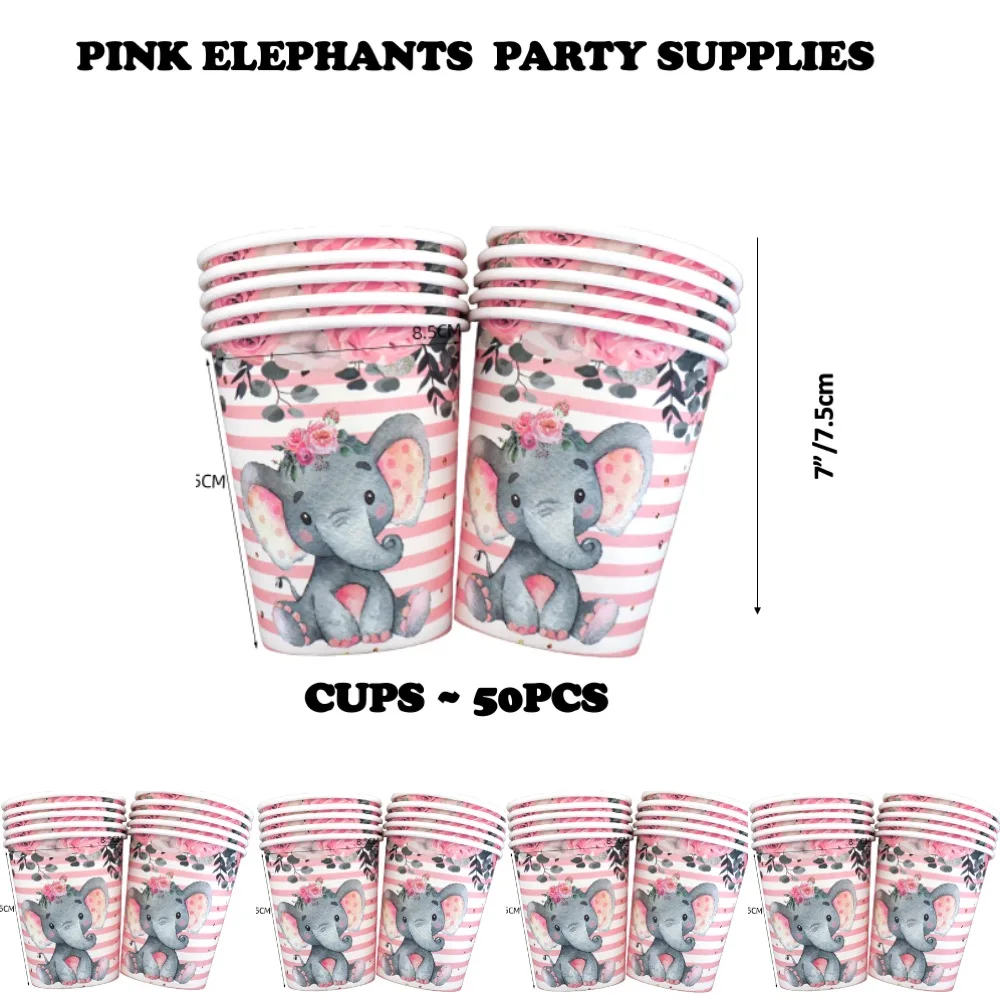 

Disposable Cups Set Pink Elephant 50pcs For Anniversary Wedding House Warming Anniversary Children Collage Events Bachelor Party