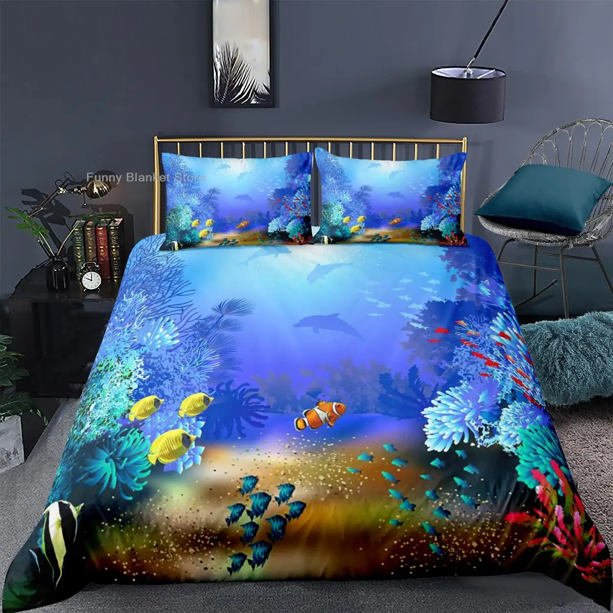 

Набор постельного белья «Океанский подводный мир», с 3d рисунком животных, Модный комплект с пододеяльником, постельное белье, двуспальный, ...