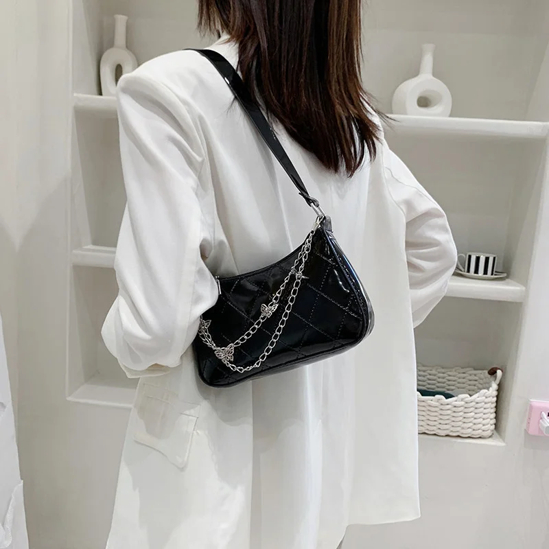 

Повседневная женская сумка для подмышек во французском стиле, новинка 2023, кожаная сумка в шахматную клетку высокого качества, модная простая сумка на плечо с цепочкой для женщин