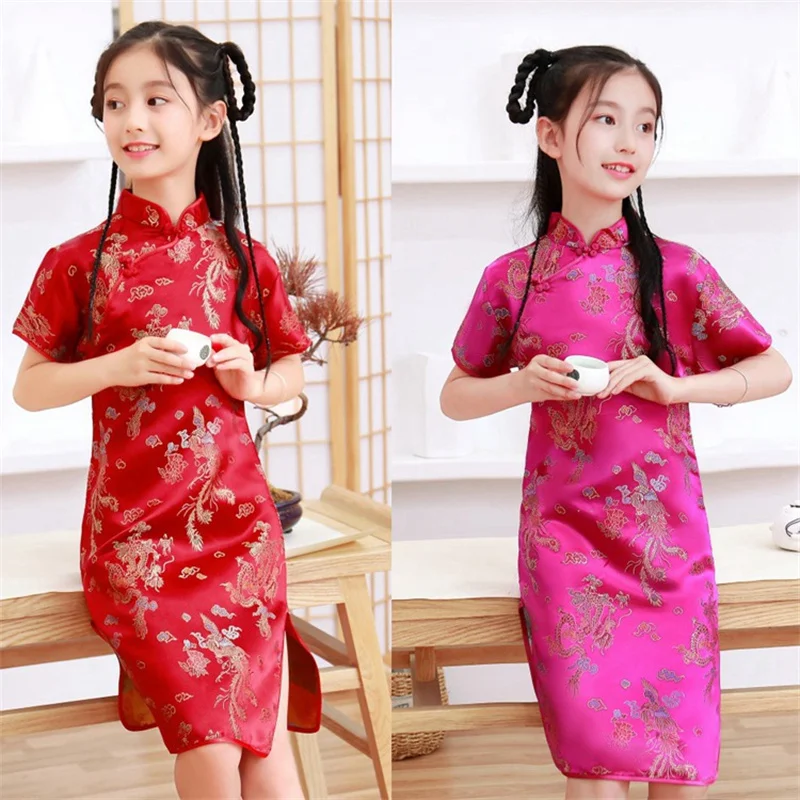 

2022 Girls' Hanfu Chinese Traditional Children's Cheongsam Tang Dress Embroidered Plum Blossom New Year Dress Princess Dress