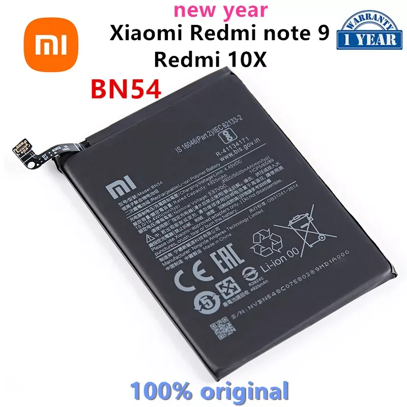 

XIAO MI 100% Orginal BN54 5020mAh Battery For Xiaomi Redmi Note 9 5G version Redmi 10X 4G version Phone Replacement Batteries