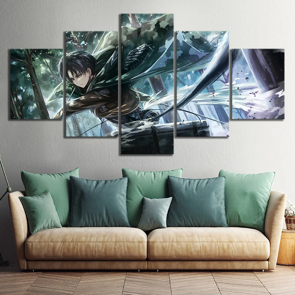 

Canvas Print Painting Wall Art 5 Panel Levi-Ackerman Attack On Titan Anime Poster Pictures For Living Room Home Decoration