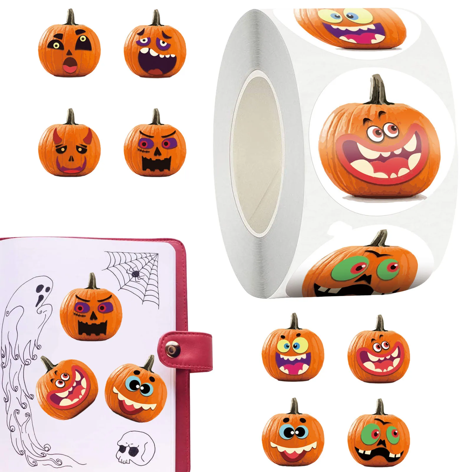 

500 шт. круглые этикетки в форме тыквы, бумажная наклейка для упаковки на Хэллоуин, конфеты, сумочка для драже, Подарочная коробка, пакет для у...