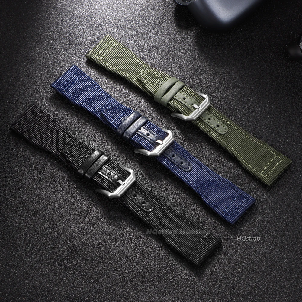 Фото Нейлоновый холщовый ремешок для часов 20 мм, 21 мм, 22 мм для IWC Pilot, женский и мужской кожаный ремень на запястье, черный армейско-зеленый синий браслет из воловьей кожи №4