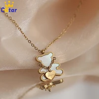 2022 new white shell bear love heart necklace for women stainless steel non fading design necklaces korean fashion jewelry gift