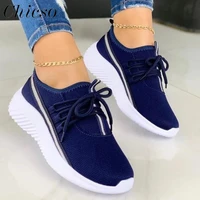 womens running shoes 2022 summer new knitted fabric mix color ladies lace up breathable flats home outdoor trendy sneakers