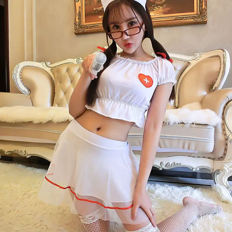 

Sexy Underwear Short-Sleeved Shoulder Strapless Elastic Waist Uniform Nurse Skirt Stewardess Maid Temptation Suit