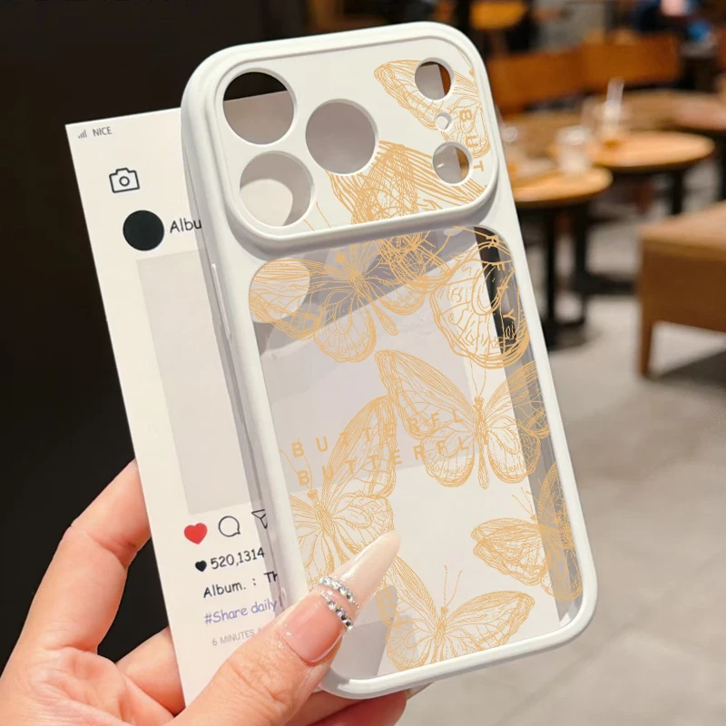 Фото Прозрачный защитный чехол для iPhone 17 ProMax 16 15 14 13 Pro Max с простым узором бабочки и цветной TPU-рамкой №2
