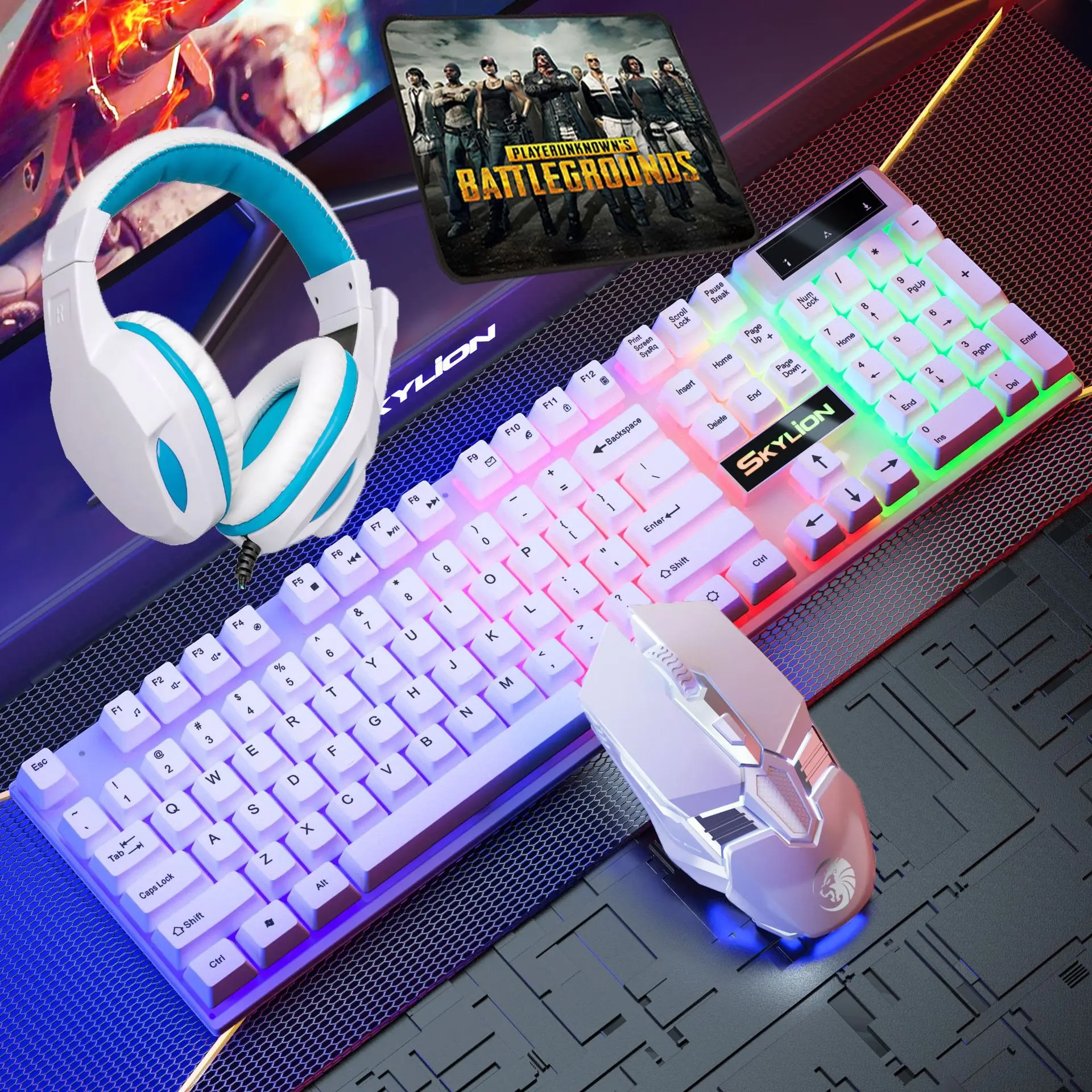 

4 in 1 Gaming Keyboard Wired Mouse Headphone Mouse Pad Kit RGB Backlight Keyboard Gamer Ergonomic Mause Mousepad Headset Combos