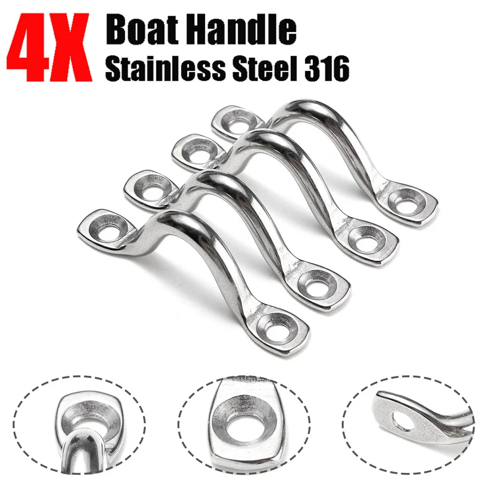 

4Pcs 5mm Stainless Steel Wire Eye Strap Boat Marine Tie Down Fender Hook Canopy M5 U-shaped Saddle Small Handle