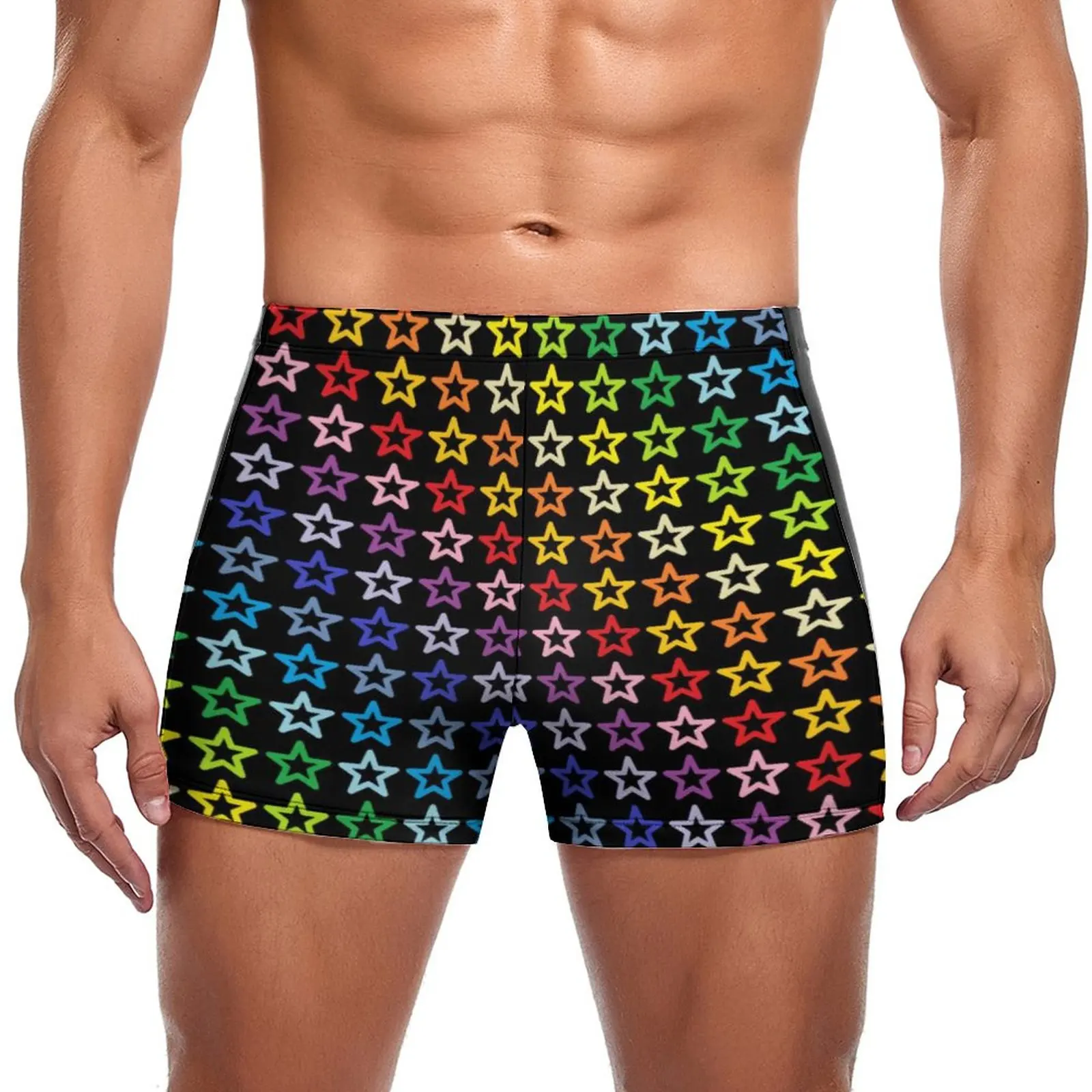 

Broader Spectrum Rainbow Swimming Trunks Outline Stars Print Custom Stay-in-Shape Swim Boxers Pool Plus Size Men Swimsuit