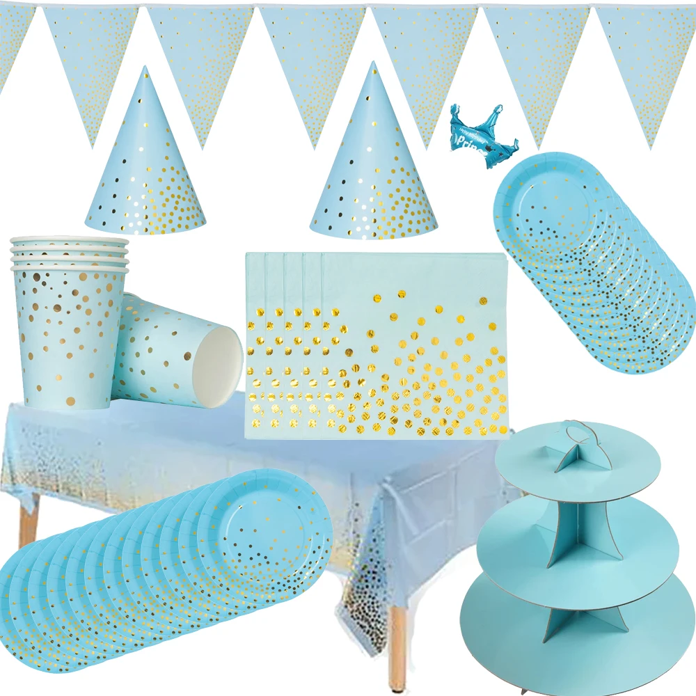 Качественная одноразовая посуда в форме волны с голубым золотом подставка для