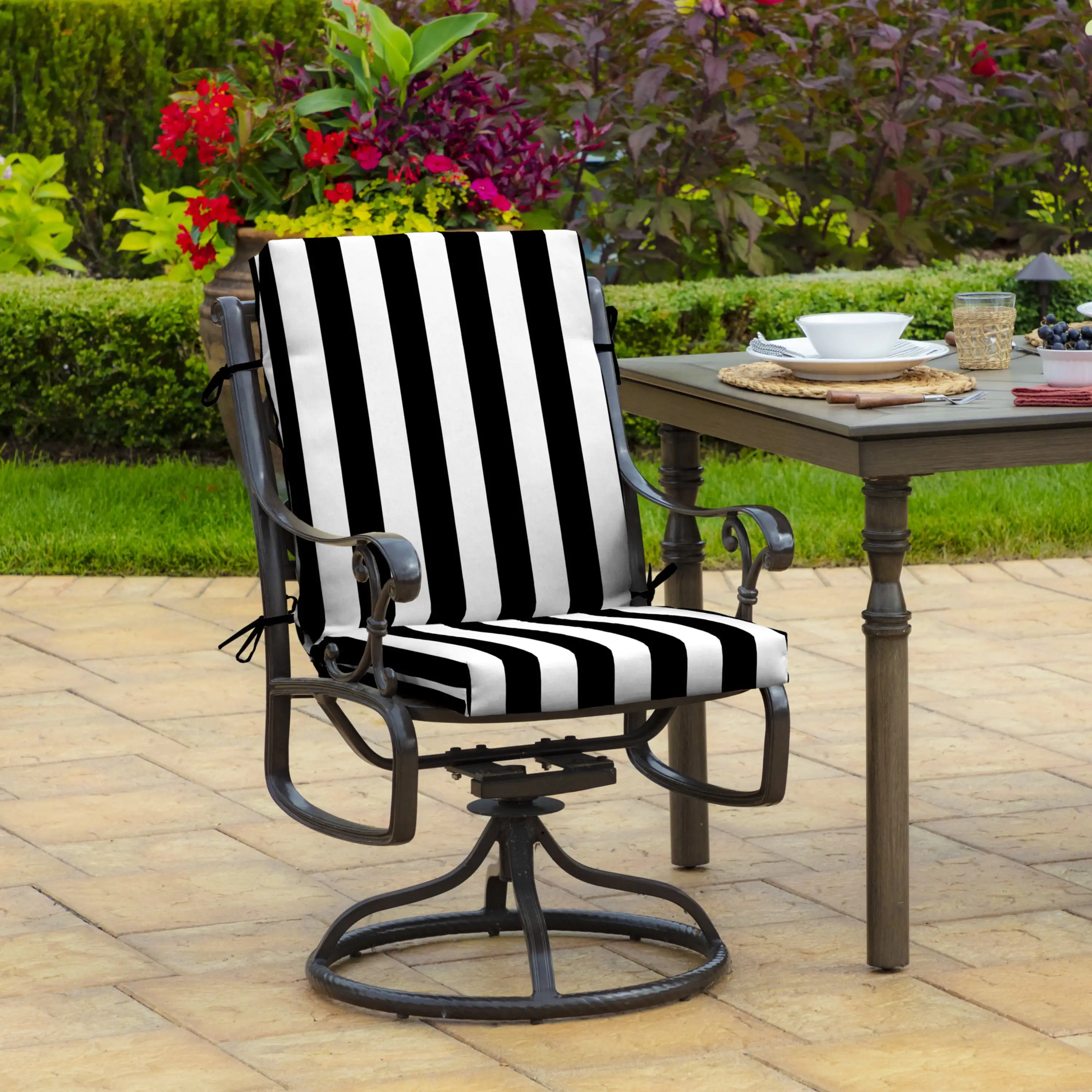 

Arden Selections Outdoor Dining Chair Cushion 20 x 20, Black Cabana Stripe