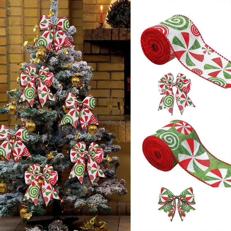 

Wired Christmas Ribbon 5 Yards Holiday Decoration Ribbon DIY Crafts Decoration Ribbon Burlap Candy Ribbon For Gift Wrapping