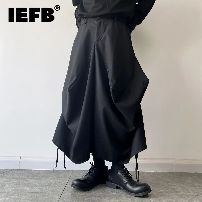 

IEFB Dark Wear Personalized Male Irregular Stereoscopic Wide Leg Pants New Fashion Drawstring Design Men's Trousers 2023 9A6651