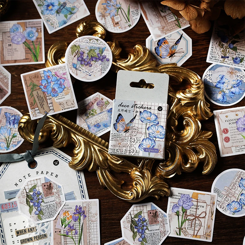 

46PCS Kawaii Sky Garden DIY Sticky Stickers Aesthetic Decoractive Scrapbooking Accessories Paper Sticker Phone Flakes for Kids