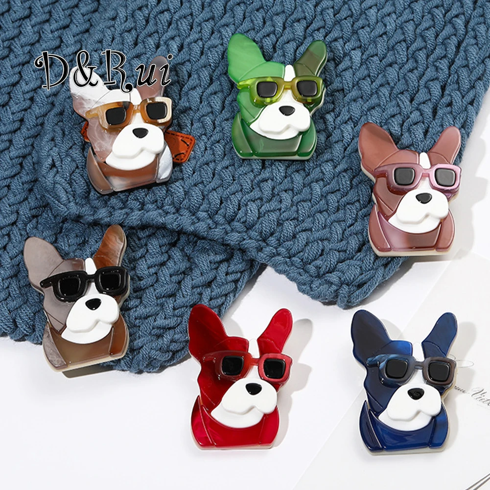 

D&Rui Cartoon Acrylic Cool Sunglasses Dog Brooches Cute Enamel Animal Brooch For Women Men Coat Package Decoration Pins Gifts