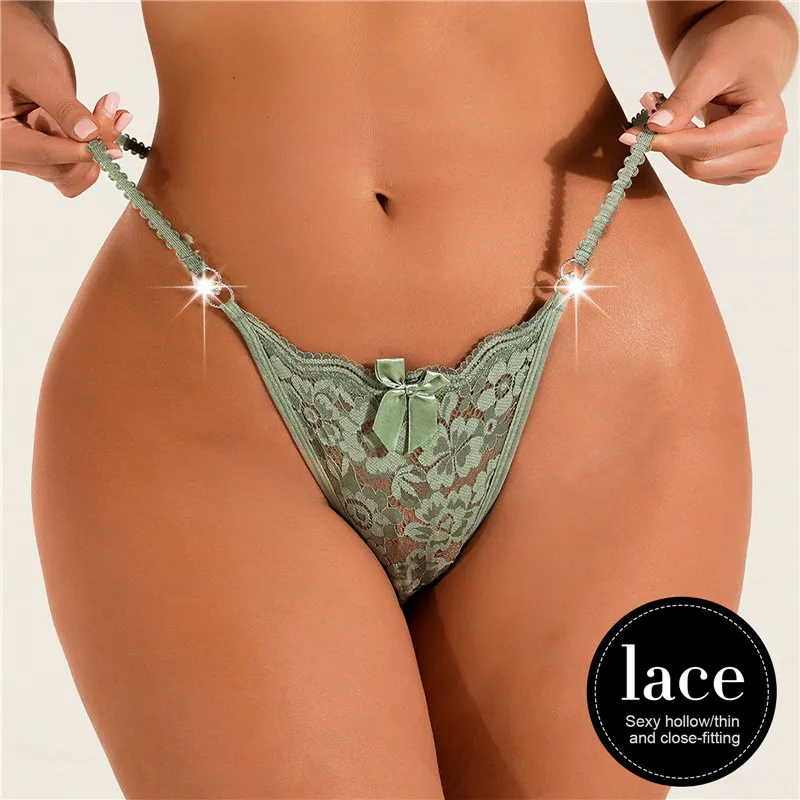 

Lace Thong Panties Women Sexy Perspective Underwear Low Waist Thin Strap Thongs Bow Ladies Briefs Lingere Comfortable G-string
