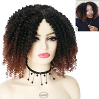 gnimegil synthetic female afro kinky curly wig lady ombre brown short curly wigs for women with bangs 2 tone headgear with clips