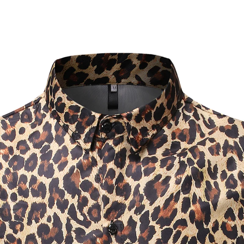 Mattswag Mens Leopard Print Long Sleeve Dress Shirts High Quality Social Men's Clothing Fashion Party Prom Shirts Chemise Homme