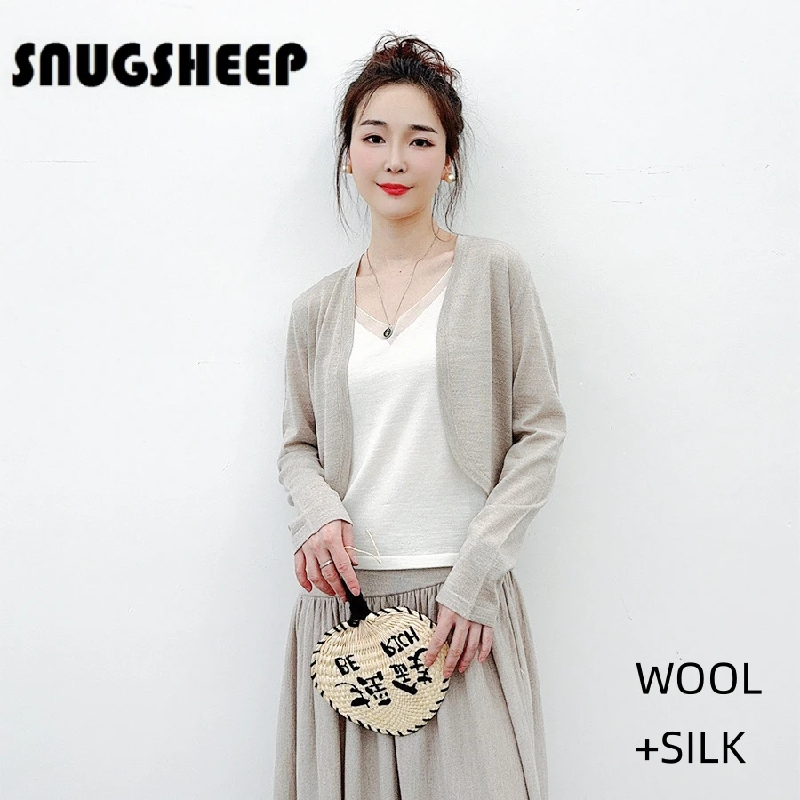 Весенний шерстяной Шелковый кардиган Модный женский вязаный свитер укороченный