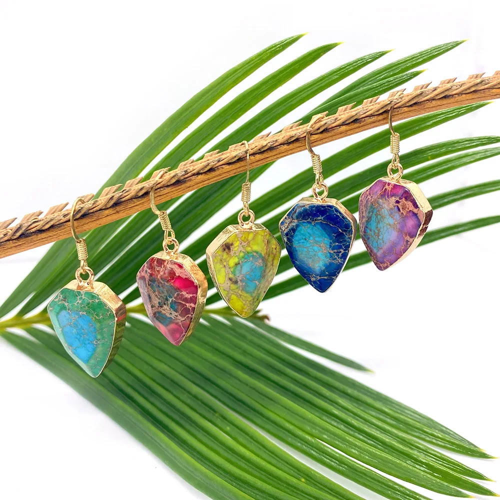 

Fashion Colored Natural Stone Irregular Shape 16x25mm Earrings Charm Jewelry Women's Stud Earrings Pendants Wholesale