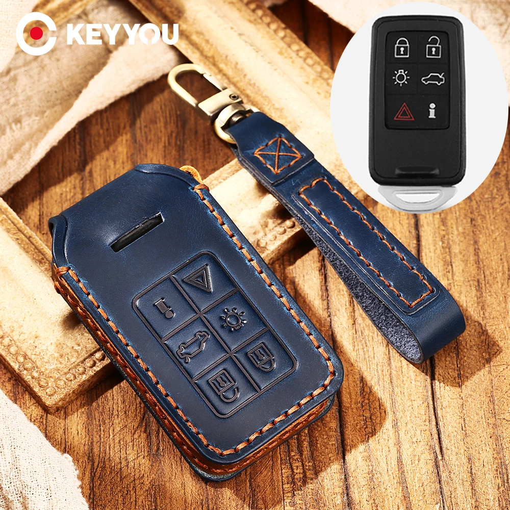 

Чехол KEYYOU из натуральной кожи с 6 кнопками для смарт-ключей, чехол для Volvo XC60 V60 S60 XC70 V40 S80, Аксессуары для автомобильной защиты