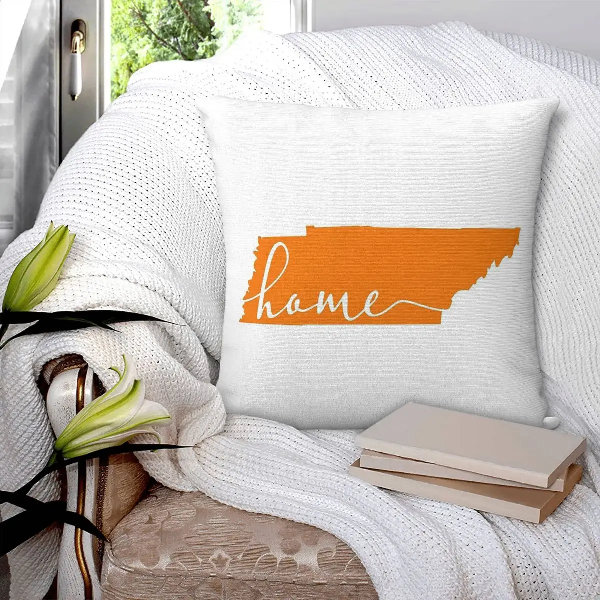 Фото Оранжевая квадратная наволочка с надписью в стиле каллиграфии Tennessee State, из полиэстера, льна и бархата, с принтом, декоративная наволочка для дома, чехол для подушки №3