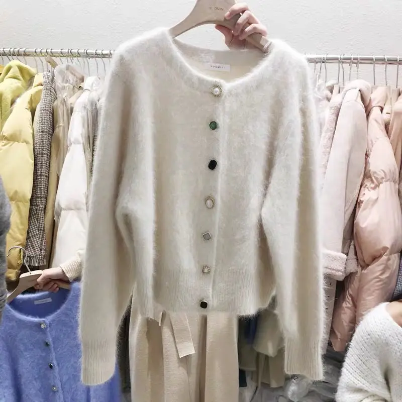 Новый Модный женский розовый кашемировый кардиган из норки пальто сезон