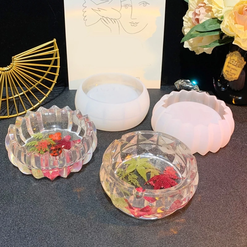 

Mirror Cut Face Diamond Face Lotus Ashtray Mold Diy Storage Silicone Mold Handmade Crystal Glue Mold for DIY Craft