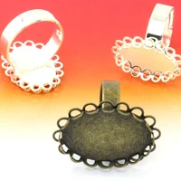 6pcs silverantique bronze plated 1825mm double lace edge round cabochon diamond setting pendant blank tray jewelry accessories