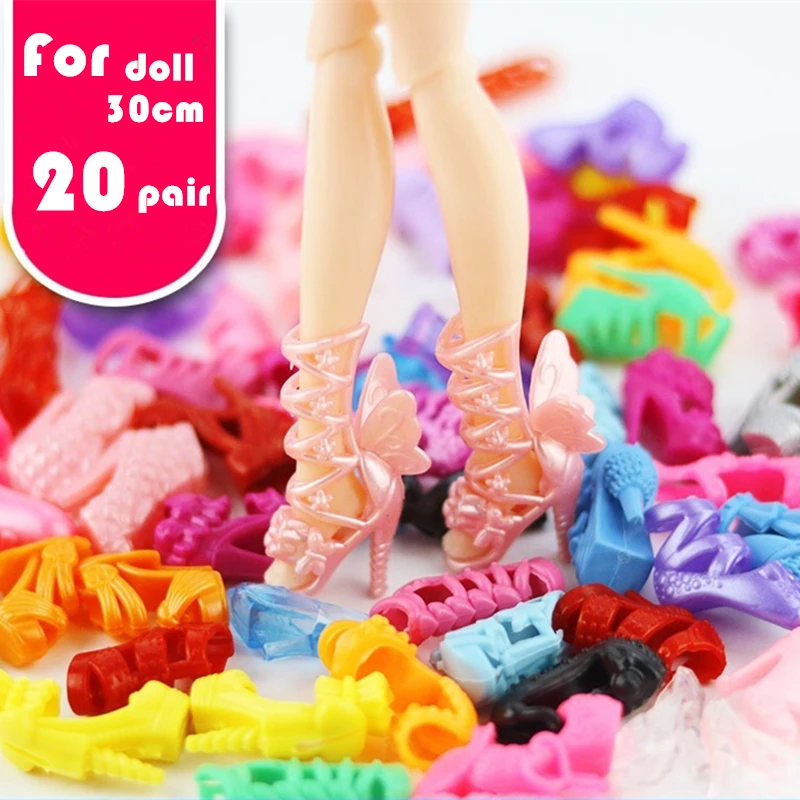 

New 20 Pairs Doll Shoes Fashion Colorful Shoes Boots Flats High Heel Sandals for 1/6 Doll Shoes Accessories Random Style